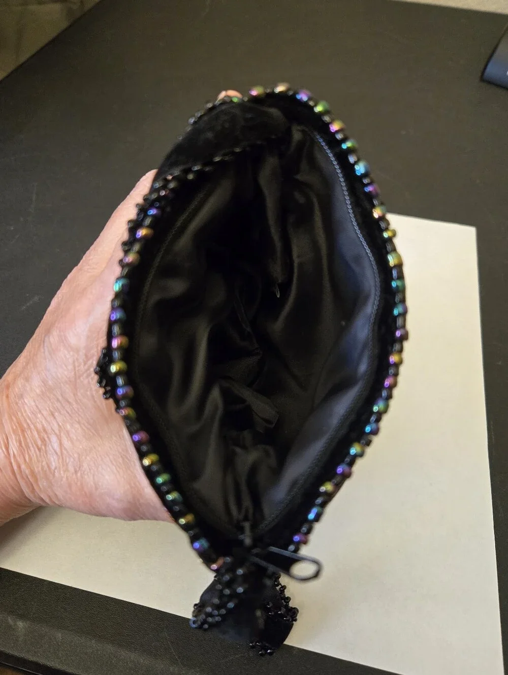 Black Velvet Fleur-De-Lis Womens Cross Body Small Purse Seed Beads & Stones - Picture 6 of 10